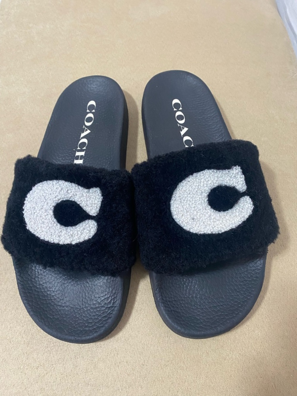 Coach Black Slide Sandals with White Logo Detail - Picture 4 of 12